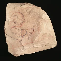 Ostracon que representa a un cantero sin afeitar, posiblemente de Deir el-Medina, 19ª-20ª Dinastía, 1200-1153 a.C.